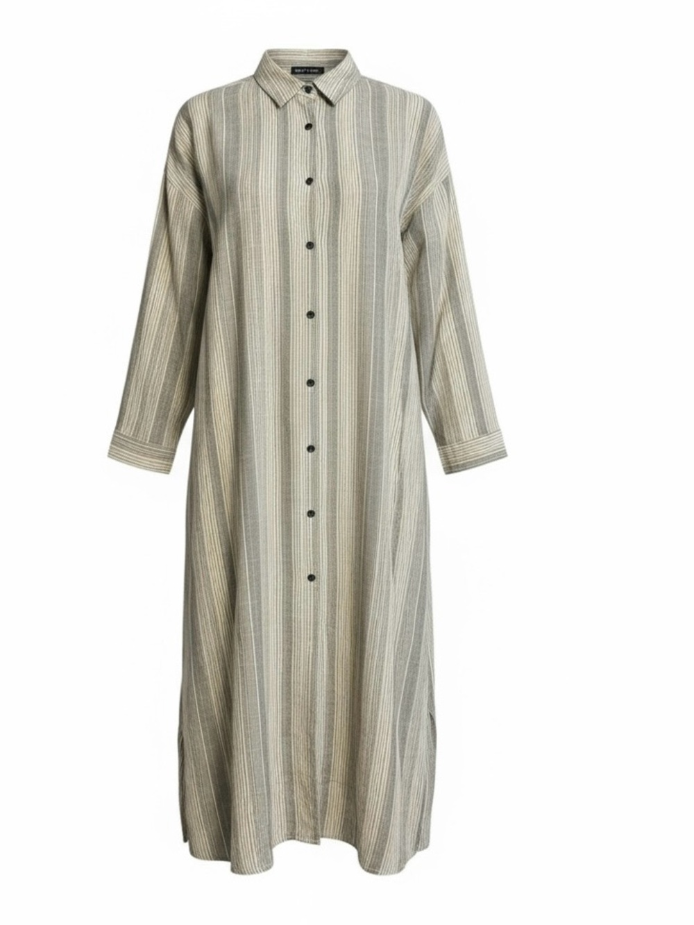 SHEIN Striped Long Sleeve Button-Front Shirt Dress in Beige and Cream